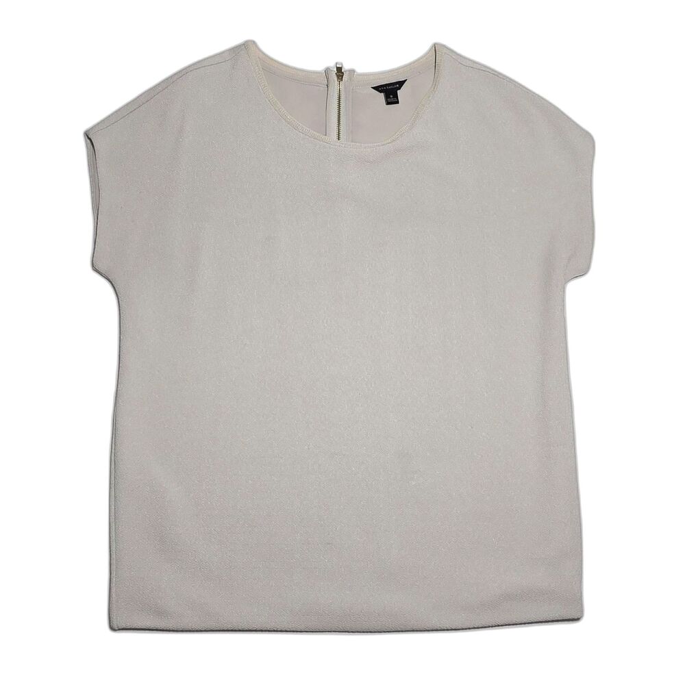 Ann Taylor Women Beige Top Blouse Size S Lined  Scoop Neck Cap Sleeve Zipper